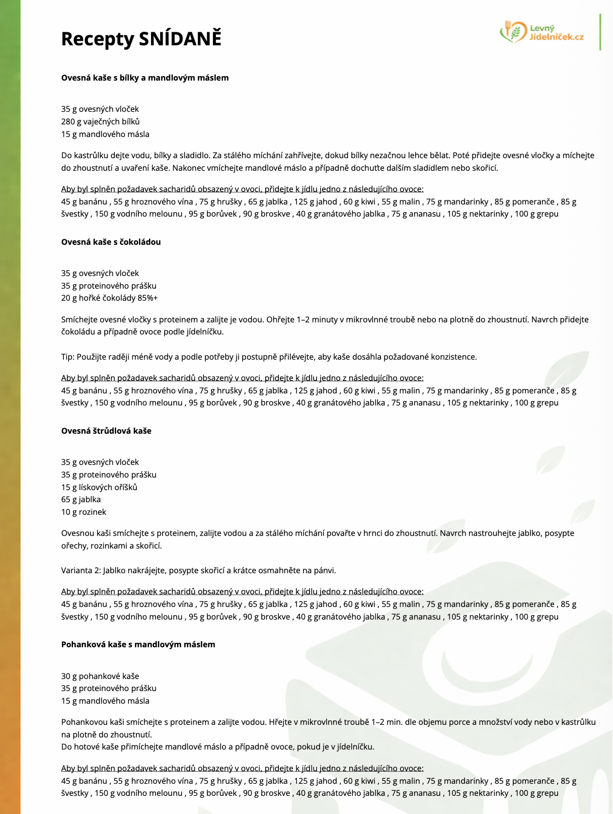 Ukázka jídelníčku – snídaně recept